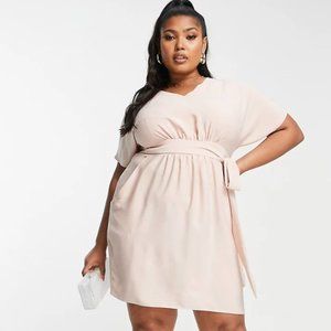 ASOS Closet London Plus gathered tulip mini dress in blush WITH POCKETS